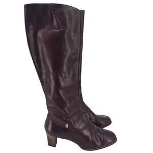 Vintage 70s Cobbies Burgundy Knee High High Heel Burgundy Leather Boots Size 8 M